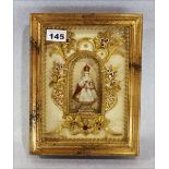 Klosterarbeit 'Jesulein', fein verziert und unter Glas gerahmt, incl. Rahmen 27,5 cm x 22 cm, T 6,