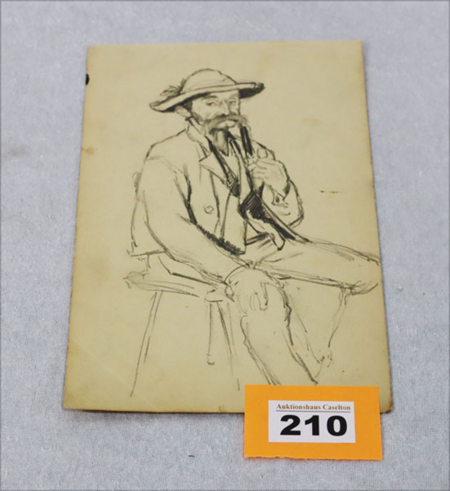Bleistift Skizze 'Bauer beim Pfeife rauchen', rückseitig mit Nachlass Stempel Emil Rau, * 1858