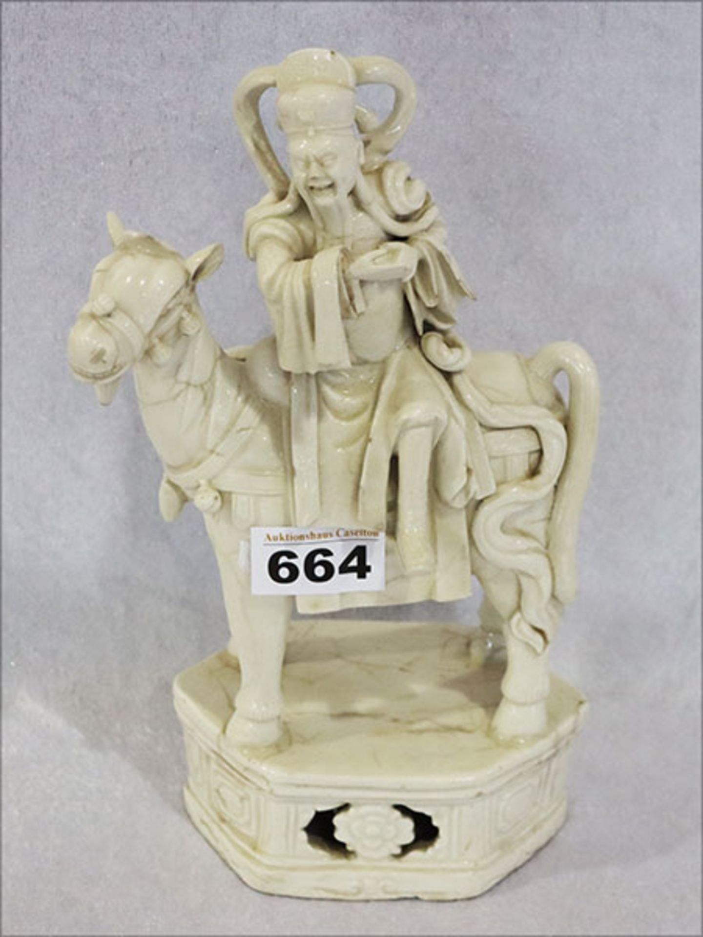 Blanc de Chine Figur 'Lao-Tse zu Pferde', China, weißes, glasiertes Porzellan, Manufakturen von TE-