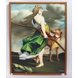 Gemälde ÖL/LW 'Diana mit Hund', signiert Jacques, gerahmt, incl. Rahmen 99 cm x 78 cm