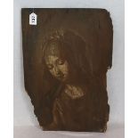 Gemälde ÖL/Holz 'Maria', Holz stark beschädigt, Farbablösungen, ohne Rahmen 58.5 cm x 40 cm