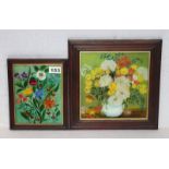2 Murnauer Hinterglasbilder, Blumen, beide rückseitig bez. R. Hraleale, gerahmt, 23 cm x 19 cm und