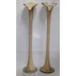 A pair of tall Murano glass Jack-in-the-Pulpit' vases in cream/brown variegated colour, 32" high. (