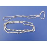 A twin strand cultured pearl necklace, 13.5" and a graduated pearl necklace with marcasite &