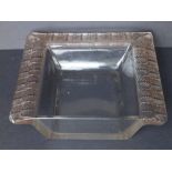 A Rene Lalique Charme pattern rectangular glass bowl, moulded with two rows of coloured leaves to