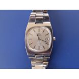 A gent's stainless steel Omega rectangular dial Automatic bracelet wrist watch with centre seconds &