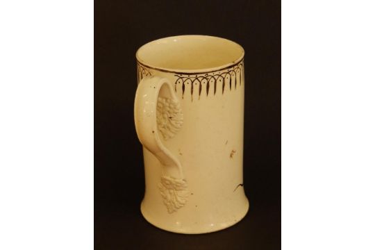 A George III creamware 'Admiral Rodney' mug, of slender cylinder form, moulded flowering leafy - Image 4 of 6