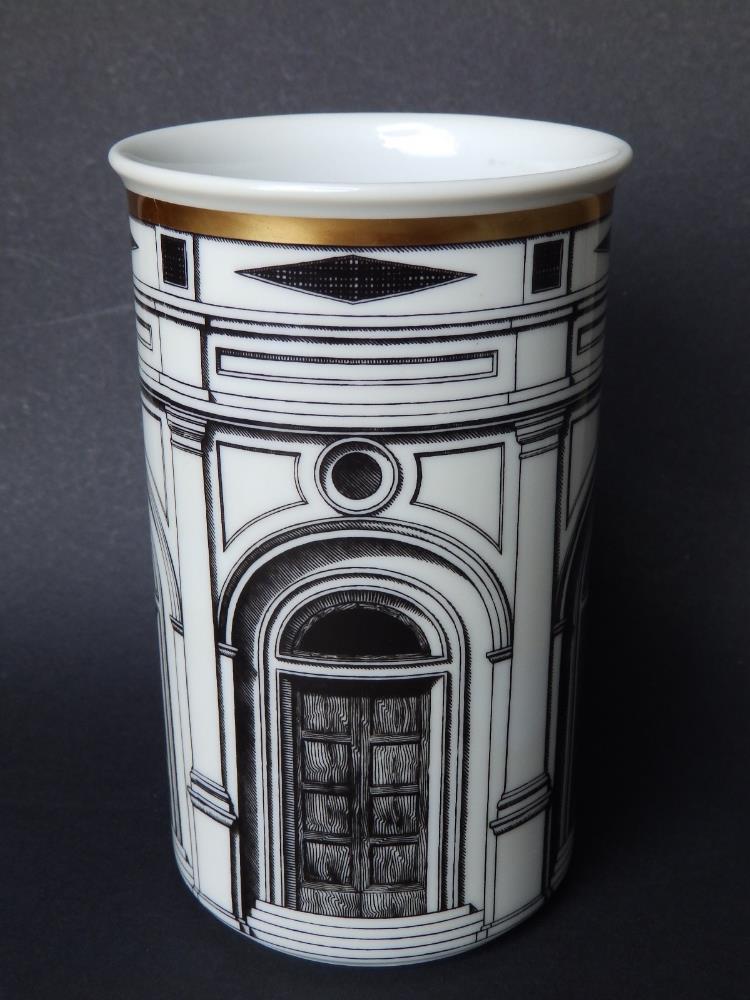 A Rosenthal Fornasetti 'Dekor Palladiana' cylinder vase, 5.5" high.