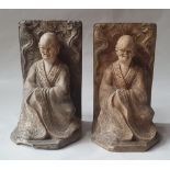 A pair of antique French plaster bookends in the form of Chinese emperors - 'Salani, Depose', 7.