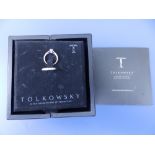 A boxed certified Tolkowsky 0.27 carat diamond 18ct white gold solitaire ring, Colour E, Clarity I1,