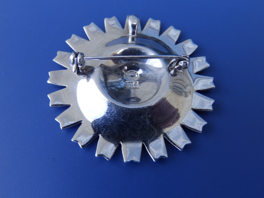 A Georg Jensen black enamelled silver daisy flowerhead brooch/pendant, 1.75" diameter. - Image 2 of 4
