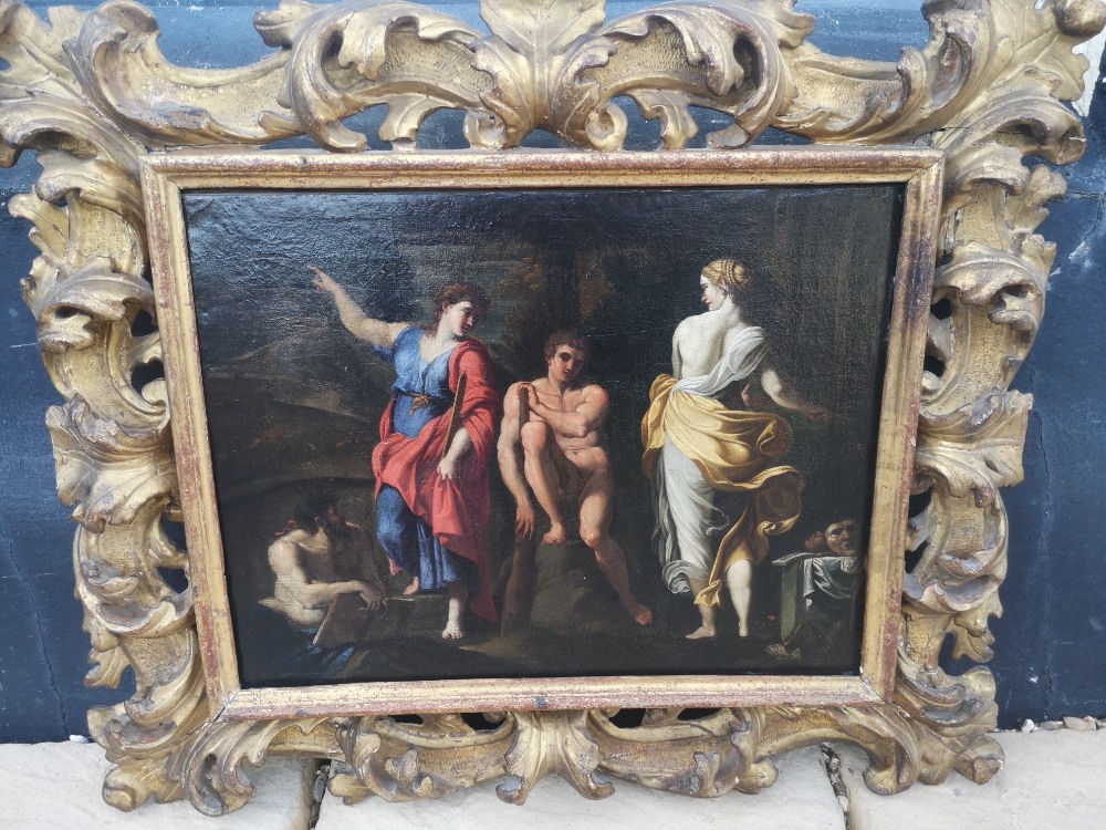 After Annibale Carracci - an old oil on re-lined canvas - 'Hercules at the Crossroads', the seated - Image 7 of 8