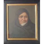An oil on panel - Study of a hooded monk, 9" x 7.5".