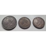 A George IV silver crown and two half crowns. (3)