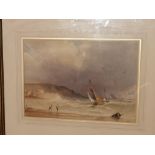Copley Fielding - watercolour - Coastal scene with fishing vessels in a heavy swell, signed, 10" x