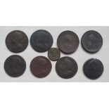A collection of better quality 17th, 18th & 19thC farthings, including a tin of William & Mary