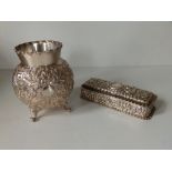 An embossed Scottish silver thistle-shaped three-legged vase with vacant reserves - Hamilton &