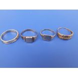 Two 9ct signet rings and two others - a/f. (4)