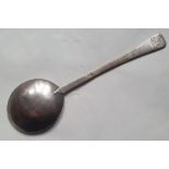 A 17thC Puritan silver spoon, three crown marks to handle, 7".