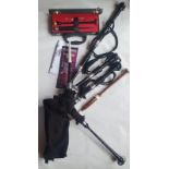 A set of bagpipes and other accessories.