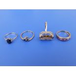 Four gem set 9ct rings.