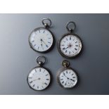 Four ladies' silver open-faced pocket watches.