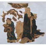 An antique stumpwork embroidery depicting Chinese figures, 17" - a/f.