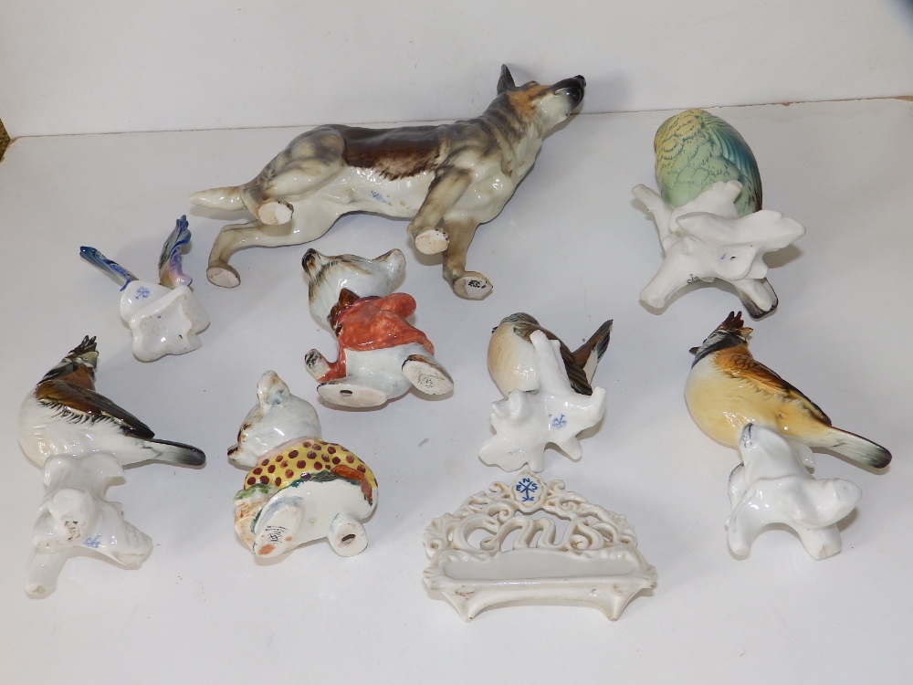 A Goebel porcelain alsatian, 7" high and seven various small animal figures. (8) - Image 2 of 2