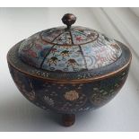 A Japanese Meiji period cloisonne covered bowl on triple feet - a/f.