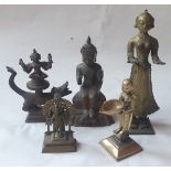 Five antique Indian figures, the largest 10" high.