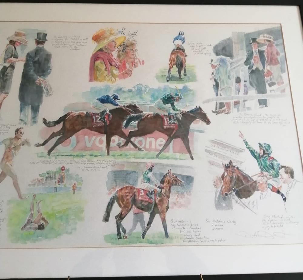 David Dent (born 1959) - watercolour - Vodaphone Derby, Epsom 2000, 29" x 38".