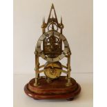 A 19thC brass fusee skeleton clock by Muston of Bristol, 13" high overall - dome missing.