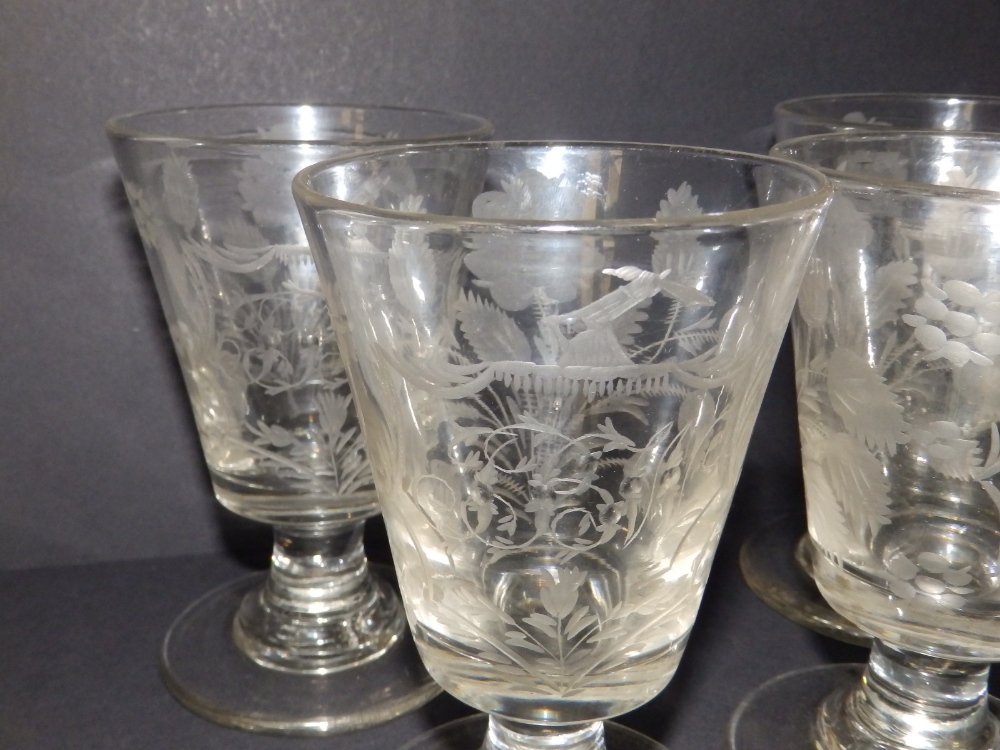 A set of four 19thC engraved glass heraldic presentation bucket rummers, each bearing three initials - Image 3 of 12