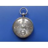 An early Victorian open-faced silver pocket watch with silver dial having gold roman numerals,