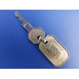 A presentation yellow metal Rolls Royce key fob - 'IJ', the rectangular section 1.6" - '9ct'.