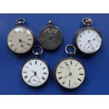 Five 19thC silver pocket watches - a/f.