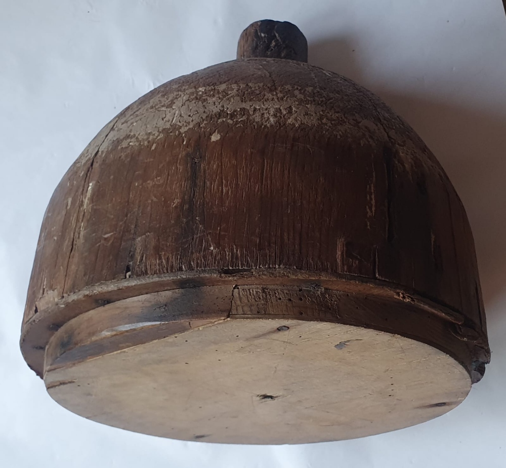 A large two piece wooden form of bell shape, 19" high. - Image 2 of 5