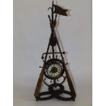 A bronze finish 'Navy' nautical clock by Ansonia Clock Co., formed as three conjoined oars with flag