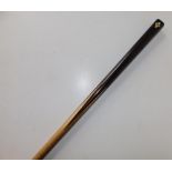 An old Riley snooker cue in metal case, given to the vendor by John Pullman, five times World