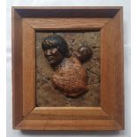 A large Maori Kauri gum portrait of a mother & child, the gum panel 8.6" x 7.5".