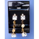 A boxed pair of Yves Saint Laurent 'crystal' & gilt disc drop earrings, 3.5".