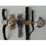 Three Sekonda wrist watches and three others. (6)