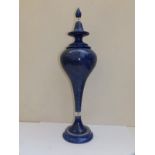 A large lapis lazuli & rock crystal covered vase, the swelling body on tall slender stem, 26" high