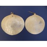 Two mother-of-pearl Holy Land religious shell plaques, 5.75" - one damaged.