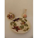 Three pieces of modern white ground floral pattern Moorcroft ware, comprising a 10" dish, and two