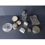 A Birmingham silver vesta, small boxes and other items.