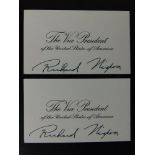 Two ink autopen signatures from Richard Nixon on Vice President business cards - understood to