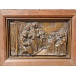 A Victorian framed bronze relief plaque modelled in relief to depict a church interior with a