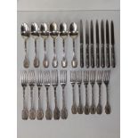 25 pieces of late 19th/early 20thC French silver cutlery by Andre Aucoc of Paris, decorated with