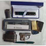 A quantity of pens and lighters, including Waterman, Parker (British Airways) & Ronson.